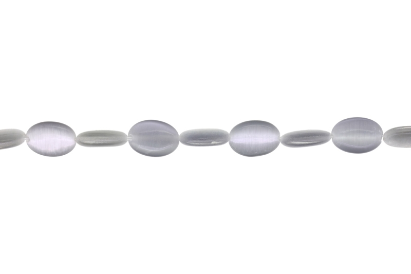 BEADS FROM NATURAL STONES - CAT'S EYE - OVAL - 14x10x4mm GRAY - STRING (28pcs.) Hole-1.0mm