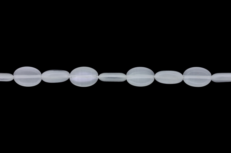 BEADS FROM NATURAL STONES - CAT'S EYE - OVAL - 14x10x4mm WHITE - STRING (28pcs.) Hole-1.0mm