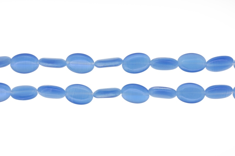 BEADS FROM NATURAL STONES - CAT'S EYE - OVAL - 14x10x4mm BLUE 03 - PACKAGE (2x28pcs.) Hole-1.0mm