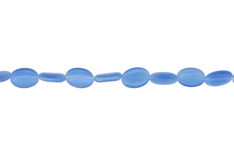 BEADS FROM NATURAL STONES - CAT'S EYE - OVAL - 14x10x4mm BLUE 03 - STRING (28pcs.) Hole-1.0mm