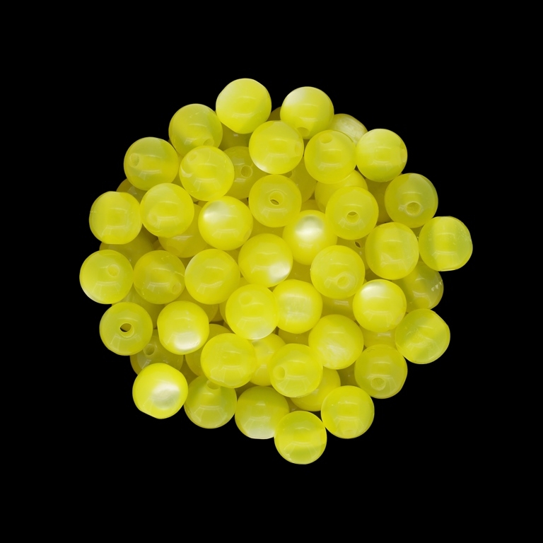 RESIN PLASTIC BEADS - CAT'S EYE - BALL - 8mm YELLOW - PACKAGE 1000pcs. Hole-2.0mm