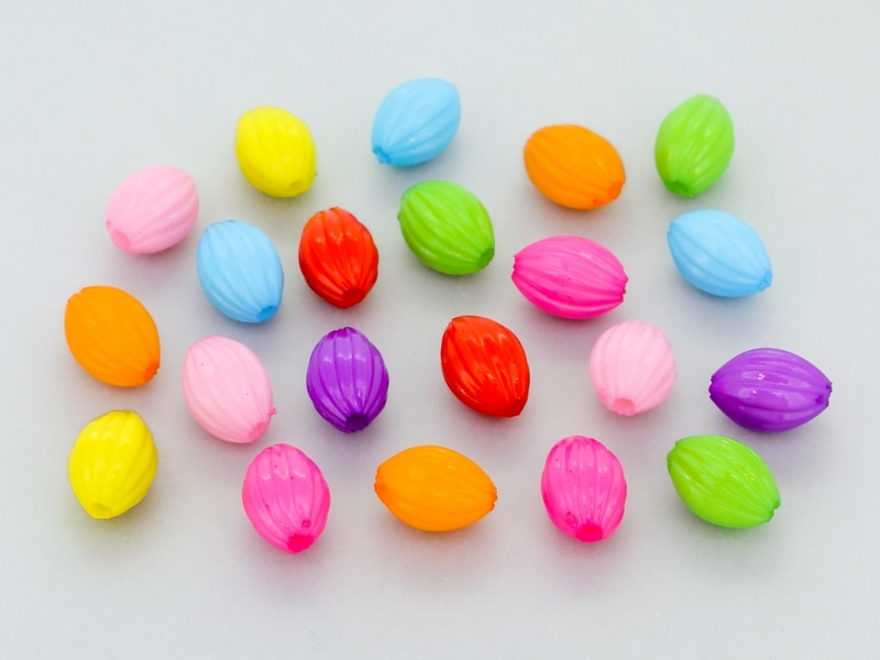 OPAQUE PLASTIC BEADS - ELLIPSE STRIPE - 11x7.5mm MIX - 50g Hole-2.0mm (145pcs.)