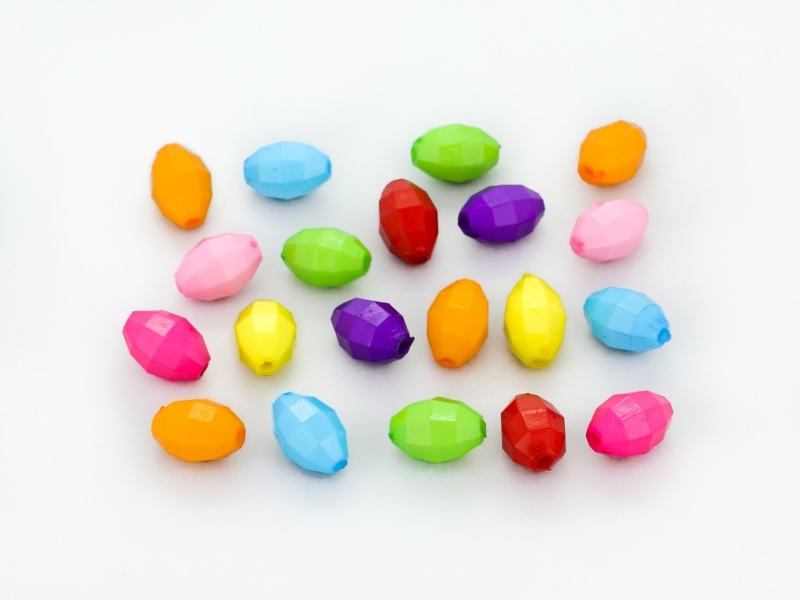 OPAQUE PLASTIC BEADS - ELLIPSE FACETED 02 - 10.5x7mm MIX - 50g Hole-1.5mm (170pcs.)