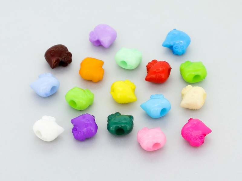 OPAQUE PLASTIC BEADS - KITTY - 8.5x9x6mm MIX - 50g Hole-3.0mm (195pcs.)