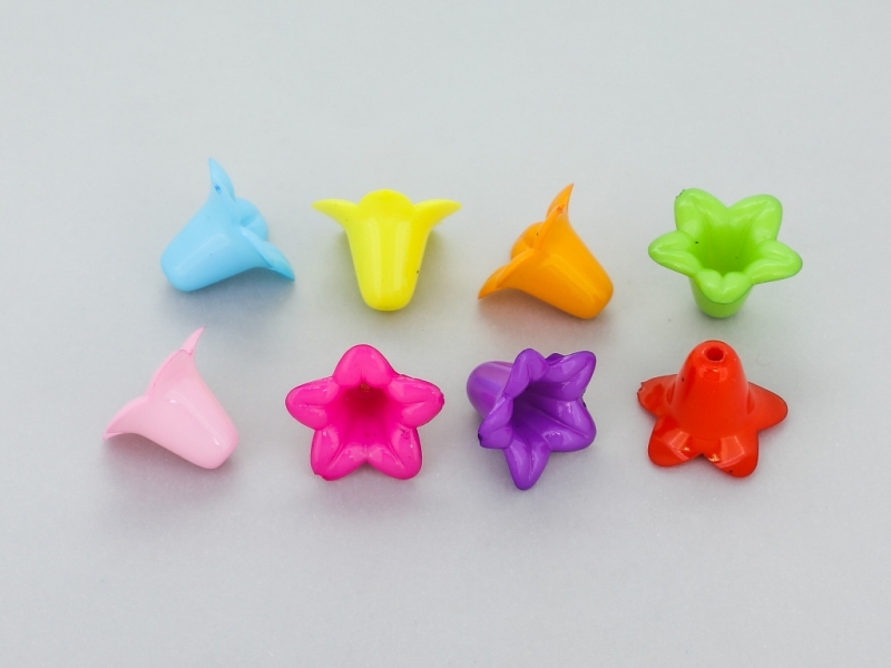 OPAQUE PLASTIC BEADS - FLOWER BELLFLOWER - 17x12mm MIX - 50g Hole-1.8mm (83pcs.)