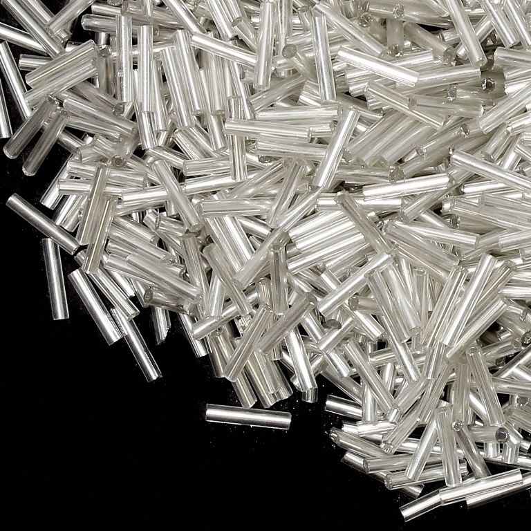 СТЪКЛЕНИ МЪНИСТА СИНЦИ - ПРЪЧИЦИ 9х2мм - СРЕБРИСТА НИШКА - БЯЛО 21 - 50 гр. Отвор-0.8мм