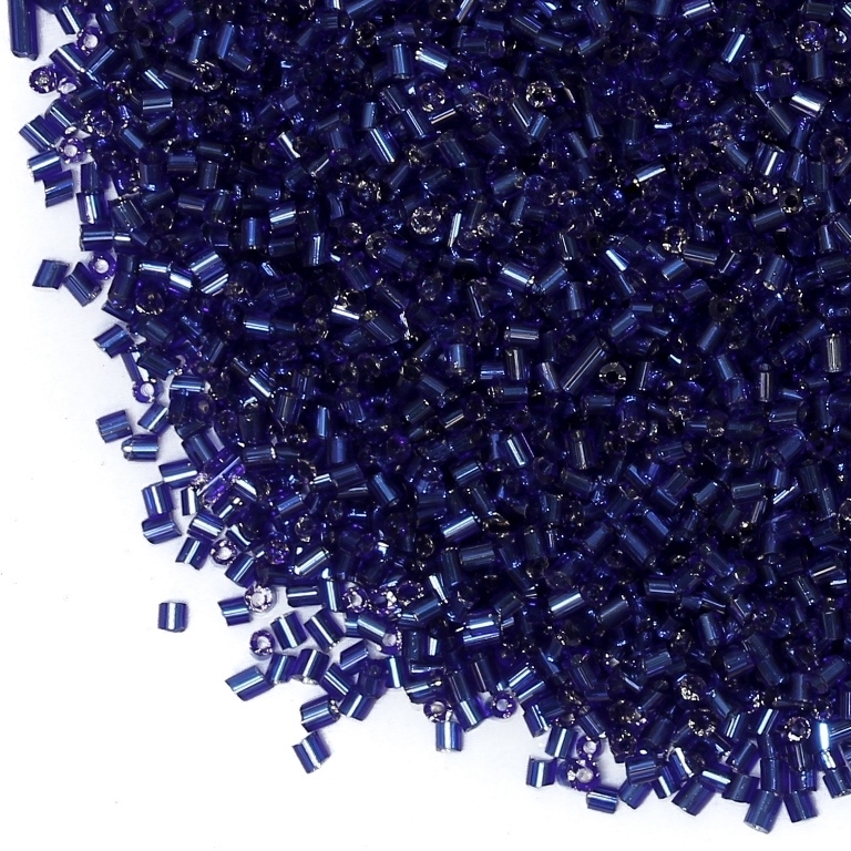 GLASS SEED BEADS - 2 CUT 2х2mm - SILVER THREAD - BLUE (DARK) 28 - 50g Hole-0.8mm