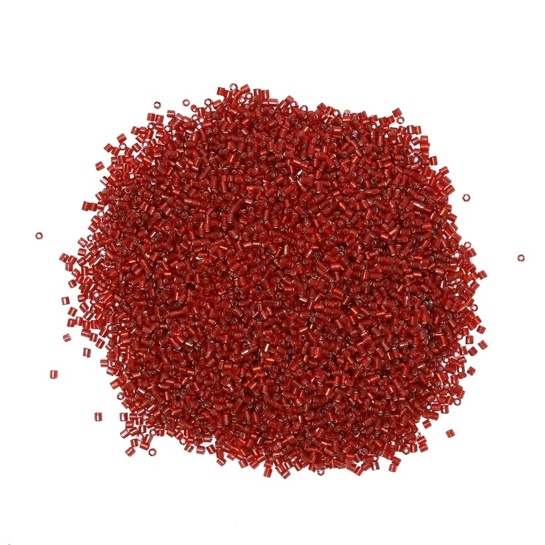 GLASS SEED BEADS - 2 CUT 2x2mm - SILVER THREAD - RED (DARK) 25В - PACKAGE 450g Hole-0.8mm