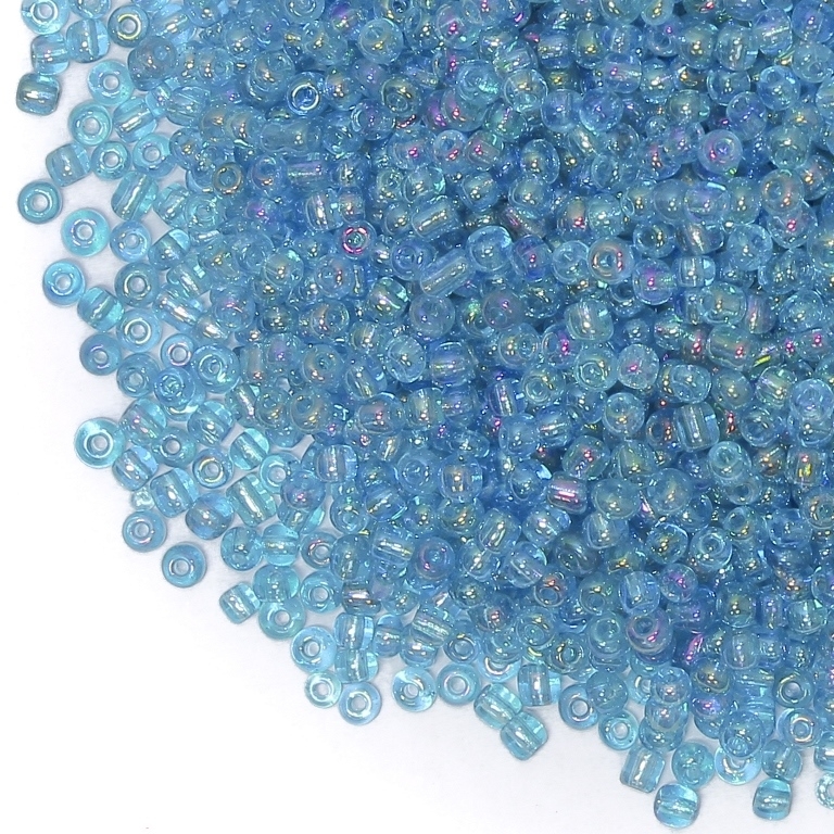 GLASS SEED BEADS - BALL 3mm - TRANSPARENT RAINBOW - BLUE (LIGHT) 163В - 50g Hole-1.0mm