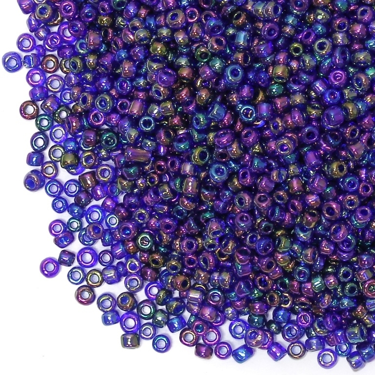 GLASS SEED BEADS - BALL 3mm - TRANSPARENT RAINBOW - BLUE (DARK) 168 - 50g Hole-1.0mm