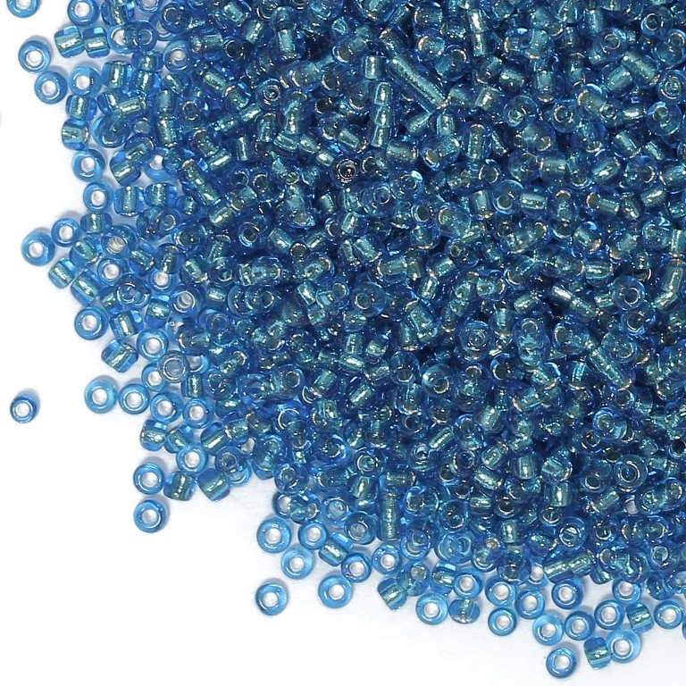 GLASS SEED BEADS - BALL 3mm - SILVER LINED - BLUE (LIGHT) 23В - 50g Hole-1.0mm