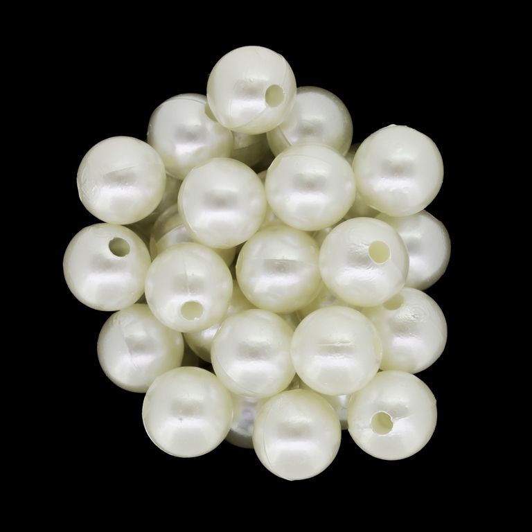 ACRYLIC IMITATION PLASTIC PEARLS - BALL - 12mm ECRU 62 - PACKAGE 500g Hole-3.0mm (645pcs.)