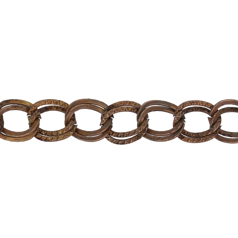 METAL CHAIN - DOUBLE LINK FLAT TEXTURED CURB - 1x10x9mm ANTIQUE BRASS - ROLL 50meters