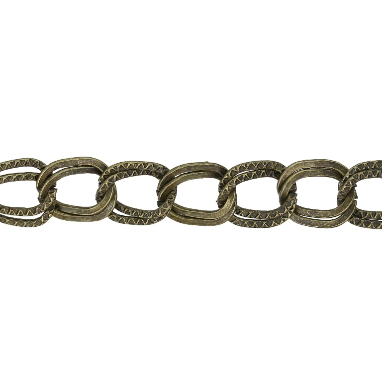 METAL CHAIN - DOUBLE LINK FLAT TEXTURED CURB - 1.0x10x9mm ANTIQUE BRONZE - 1meter