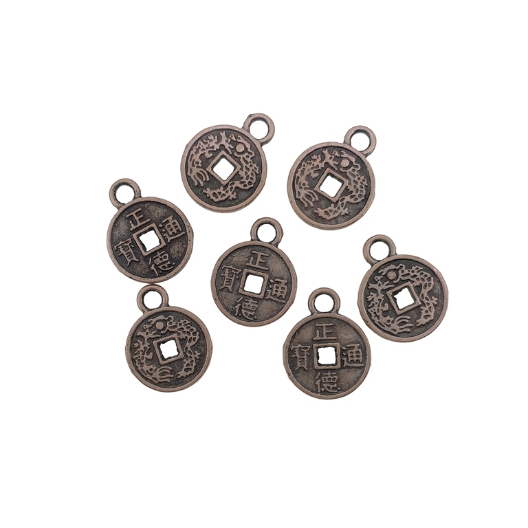 METAL BEADS - PENDANT - CHINESE COIN 01 - 10x13x1mm ANTIQUE BRASS - 20pcs. Hole-2.2mm