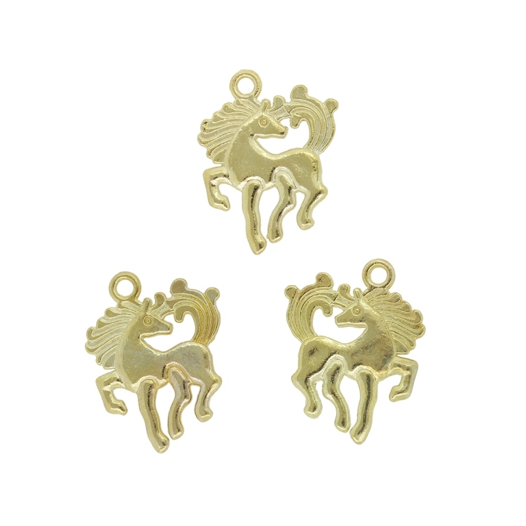 METAL BEADS - PENDANT - HORSE WITH MANE - 19x25x2mm GOLD - PACKAGE 45pcs. Hole-2.2mm