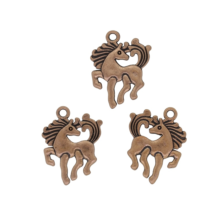 METAL BEADS - PENDANT - HORSE WITH MANE - 19x25x2mm ANTIQUE BRASS - 5pcs. Hole-2.2mm