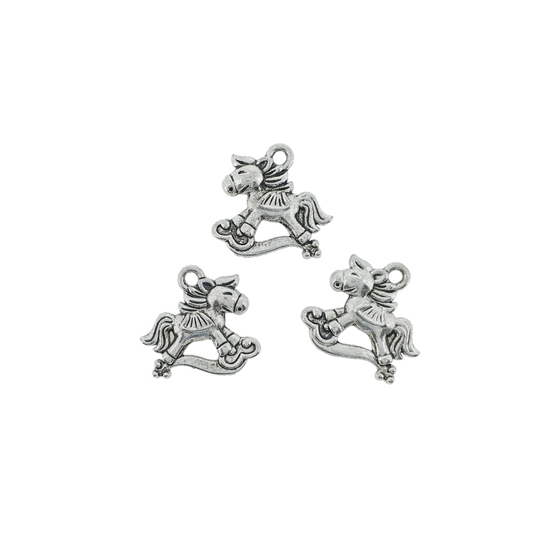 METAL BEADS - PENDANT - ROCKING HORSE - 16x16x3mm NICKEL - 10pcs. Hole-1.8mm