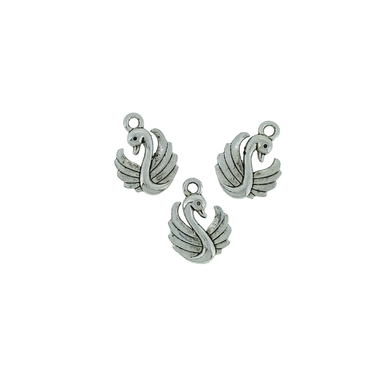 METAL BEADS - PENDANT - SWAN 01 - 12.5x17x3mm NICKEL - PACKAGE 100pcs. Hole-2.0mm