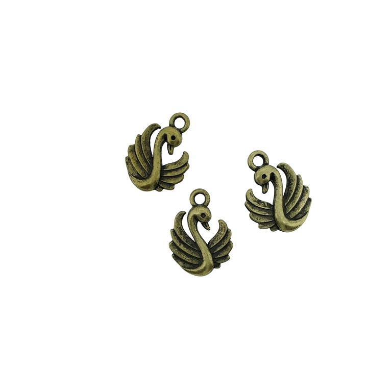 METAL BEADS - PENDANT - SWAN 01 - 12.5x17x3mm ANTIQUE BRONZE - PACKAGE 100pcs. Hole-2.0mm