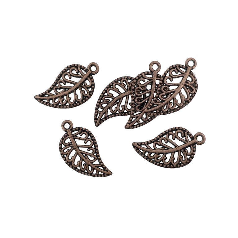 METAL BEADS - PENDANT - LEAF 02 FILIGREE - 10x19x1mm ANTIQUE BRASS - PACKAGE 220pcs. Hole-1.4mm