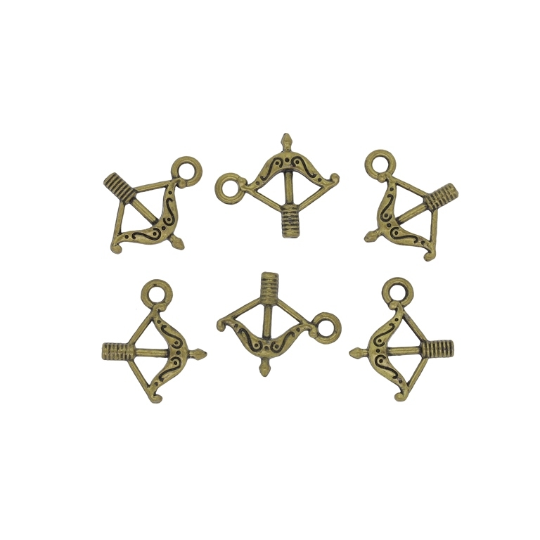 METAL BEADS - PENDANT - BOW AND ARROW 01 - 14x16x3mm ANTIQUE BRONZE - 20pcs. Hole-2.0mm