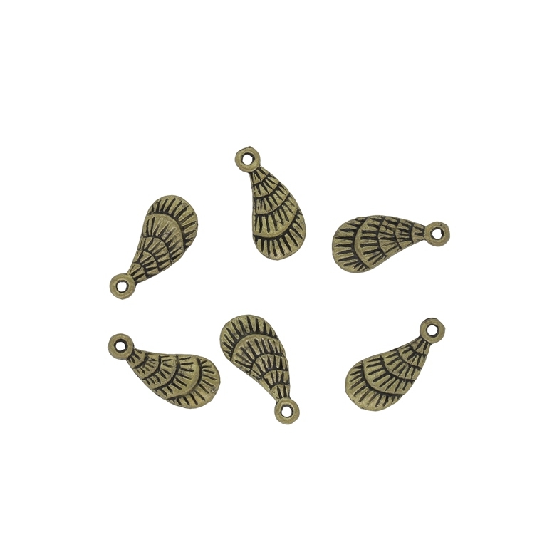 METAL BEADS - PENDANT - SHELL 01 - 7x15x3mm ANTIQUE BRONZE - 15pcs. Hole-1.2mm