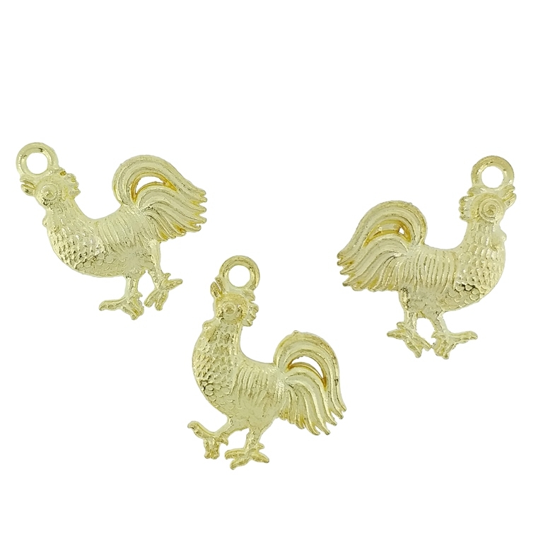 METAL BEADS - PENDANT - ROOSTER 01 - 15x20x3mm GOLD - PACKAGE 65pcs. Hole-2.0mm