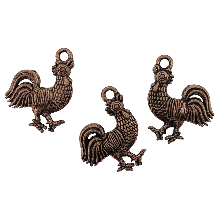 METAL BEADS - PENDANT - ROOSTER 01 - 15x20x3mm ANTIQUE BRASS - 8pcs. Hole-2.0mm