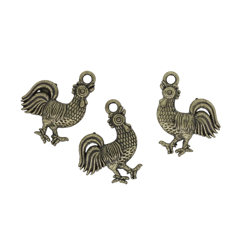 METAL BEADS - PENDANT - ROOSTER 01 - 15x20x3mm ANTIQUE BRONZE - 8pcs. Hole-2.0mm