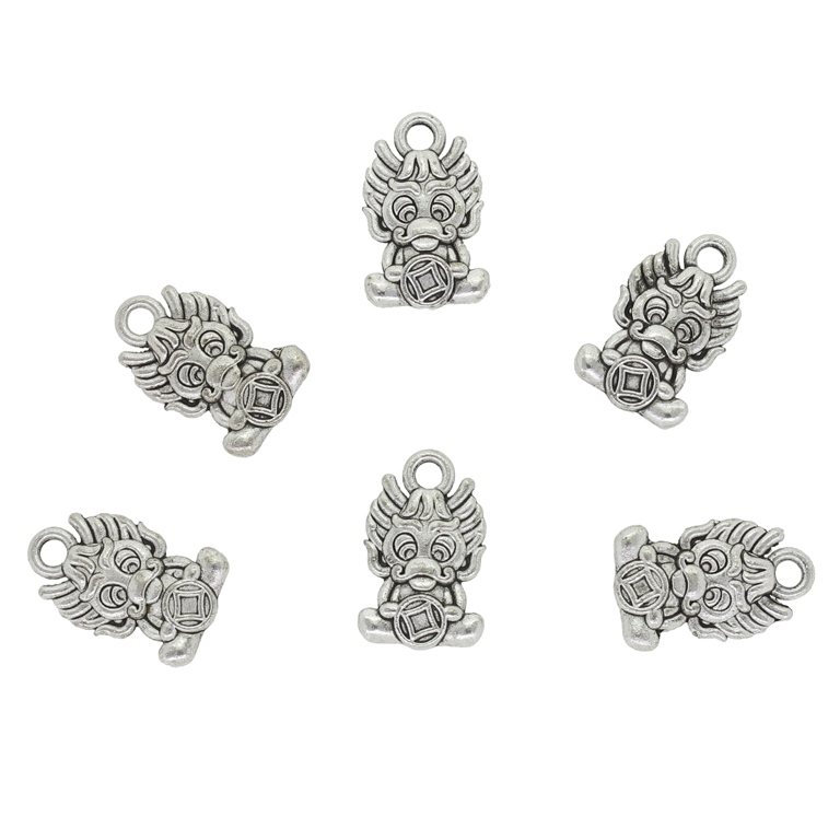 METAL BEADS - PENDANT - TALISMAN DRAGON - 10x15x2.5mm NICKEL - PACKAGE 110pcs. Hole-2.0mm
