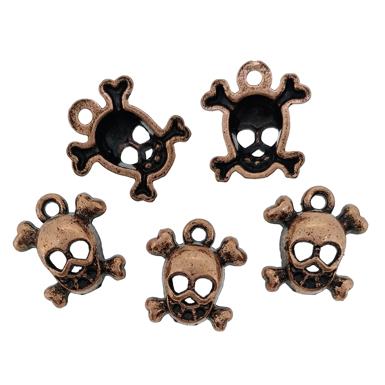 METAL BEADS - PENDANT - SKULL WITH BONES 03 - 13x14x4.5mm ANTIQUE BRASS - 10pcs. Hole-1.8mm