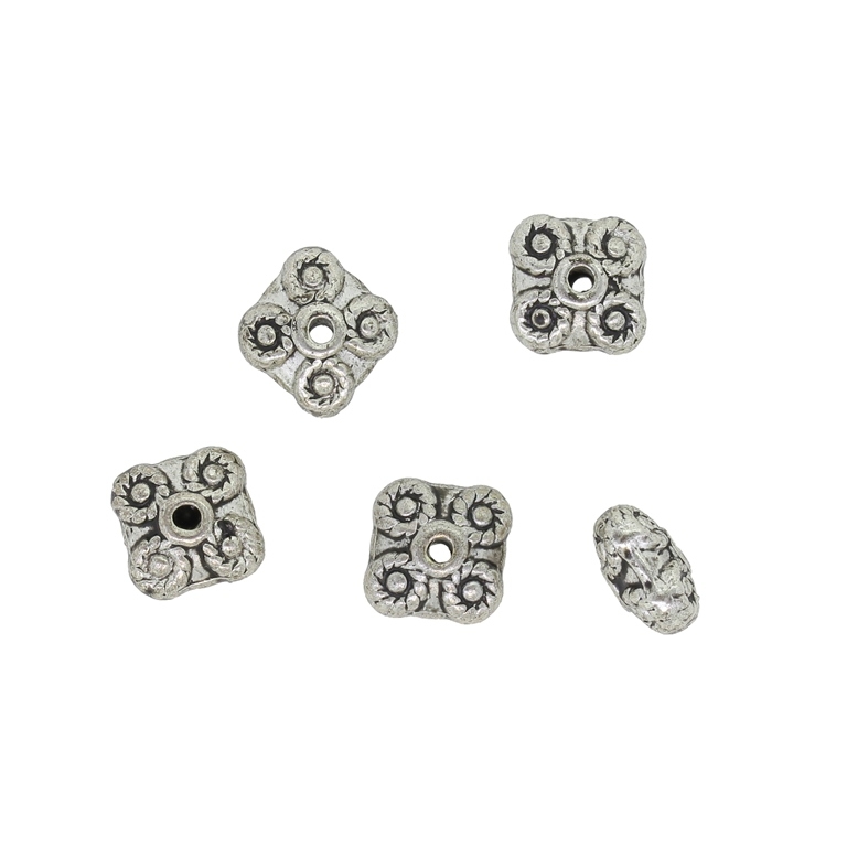 METAL BEADS - SQUARE RELIEF 01 - 9x9x5mm NICKEL - PACKAGE 60pcs. Hole-1.7mm