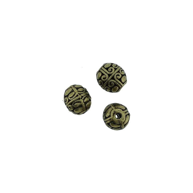 METAL BEADS - OVAL RELIEF 01 - 8x7mm ANTIQUE BRONZE - 10pcs. Hole-1.5mm