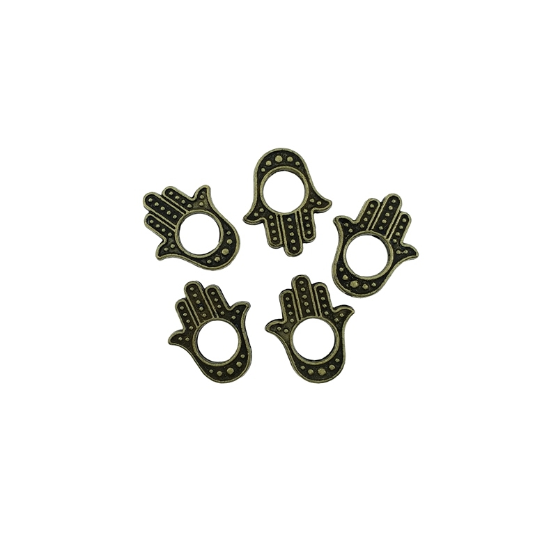 METAL BEADS - THE HAND OF FATIMA 04 - Hole 5.8mm - 13x15.5x2.5mm ANTIQUE BRONZE - PACKAGE 85pcs. Hole-1.0mm