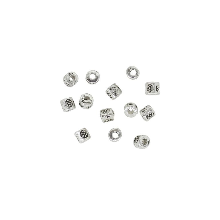 METAL BEADS - CYLINDER 03 FLOWERS - 3x3mm NICKEL - 40pcs. Hole-1.5mm