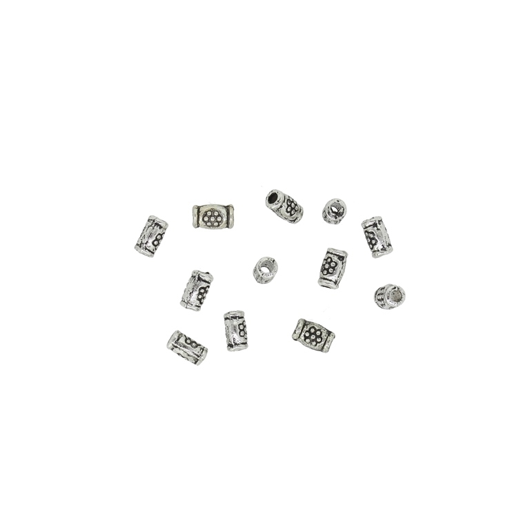 METAL BEADS - CYLINDER 04 FLOWERS - 2x4mm NICKEL - PACKAGE 500pcs. Hole-1.2mm