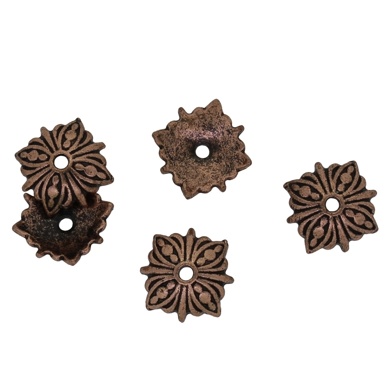 METAL BEADS - HAT RELIEF 09 SQUARE - 10.5x10.5x3mm ANTIQUE BRASS - 25pcs. Hole-1.5mm