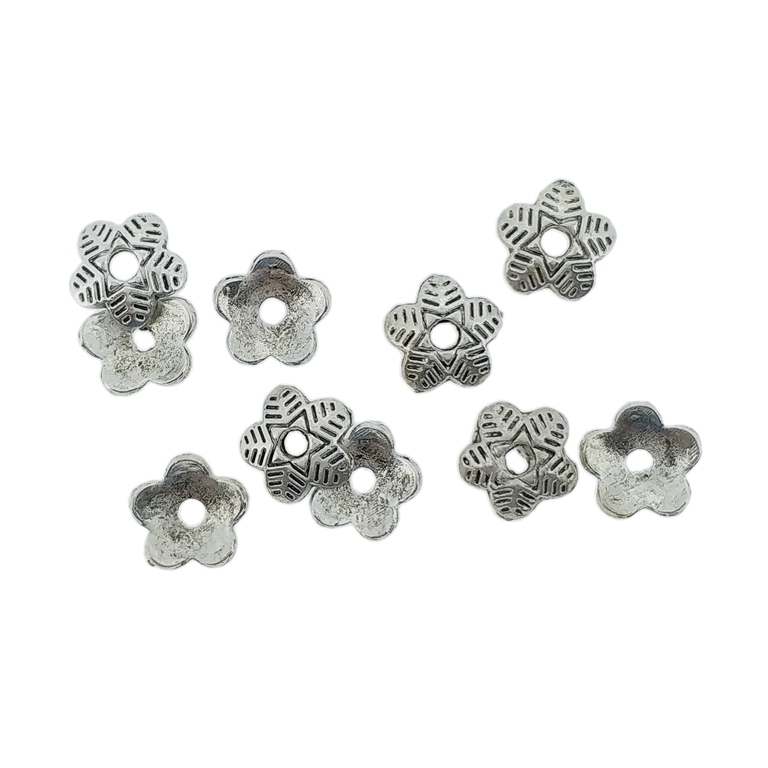 METAL BEADS - HAT FLOWER 07 - 6x1.5mm NICKEL - 40pcs. Hole-1.5mm