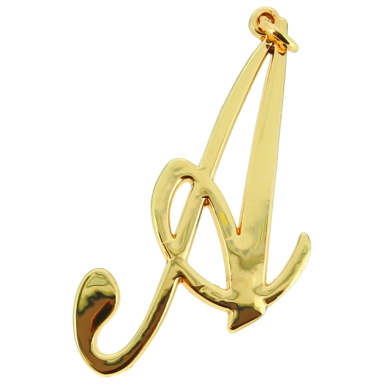 METAL - CHARMS PENDANT 1 HOLE UV COATING - LETTER A - 28x55x1.8mm GOLD COLOR - PACKAGE 10pcs. Hole-1.8mm