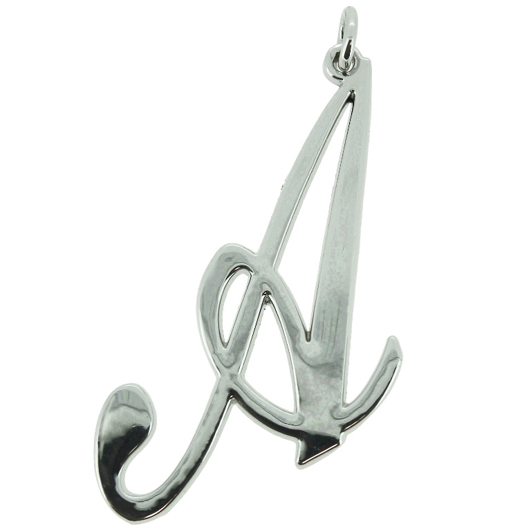 METAL - CHARMS PENDANT 1 HOLE UV COATING - LETTER A - 28x55x1.8mm SILVER COLOR - PACKAGE 10pcs. Hole-1.8mm