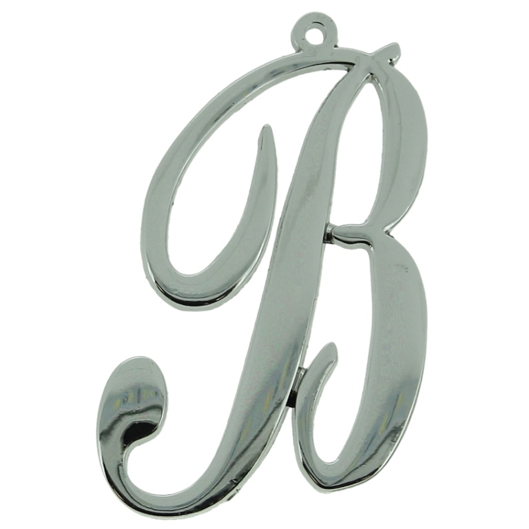 METAL - CHARMS PENDANT 1 HOLE UV COATING - LETTER B - 31x49x1.8mm SILVER COLOR - 1pc. Hole-1.8mm