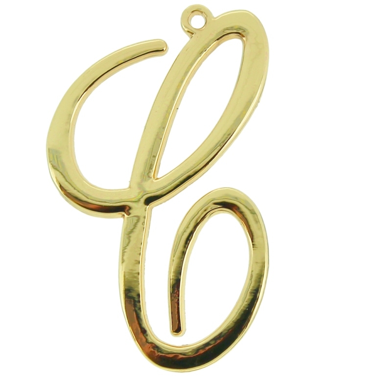 METAL - CHARMS PENDANT 1 HOLE UV COATING - LETTER C - 30x48x1.8mm GOLD COLOR - 1pc. Hole-1.8mm