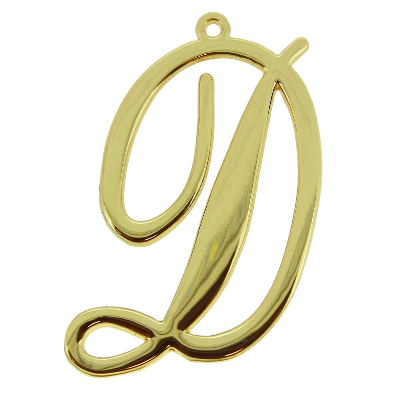 METAL - CHARMS PENDANT 1 HOLE UV COATING - LETTER D - 30x48x1.8mm GOLD COLOR - 1pc. Hole-1.8mm