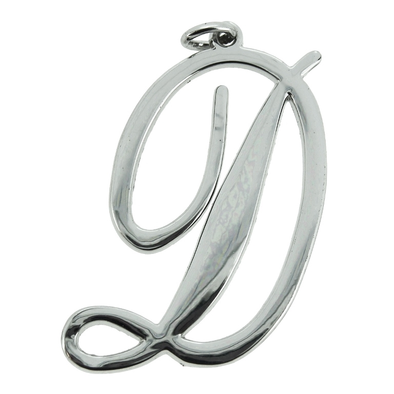 METAL - CHARMS PENDANT 1 HOLE UV COATING - LETTER D - 30x48x1.8mm SILVER COLOR - 1pc. Hole-1.8mm