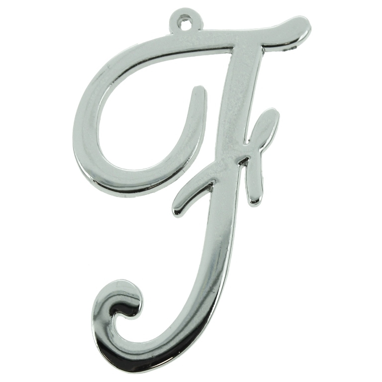 METAL - CHARMS PENDANT 1 HOLE UV COATING - LETTER F - 32x51x1.8mm SILVER COLOR - PACKAGE 10pcs. Hole-1.8mm