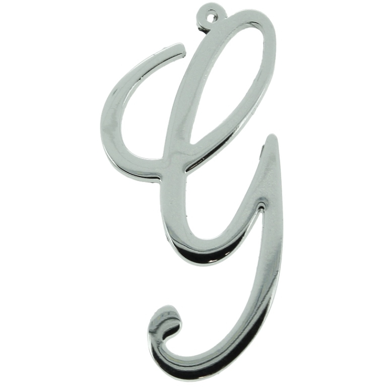 METAL - CHARMS PENDANT 1 HOLE UV COATING - LETTER G - 24x52x1.8mm SILVER COLOR - 1pc. Hole-1.8mm