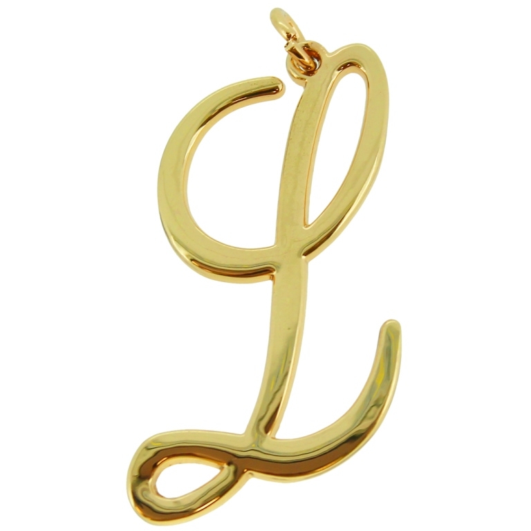 METAL - CHARMS PENDANT 1 HOLE UV COATING - LETTER L - 27x50x1.8mm GOLD COLOR - 1pc. Hole-1.8mm