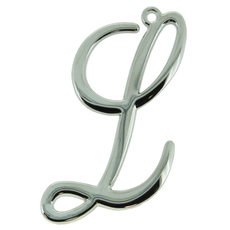 METAL - CHARMS PENDANT 1 HOLE UV COATING - LETTER L - 27x50x1.8mm SILVER COLOR - PACKAGE 10pcs. Hole-1.8mm