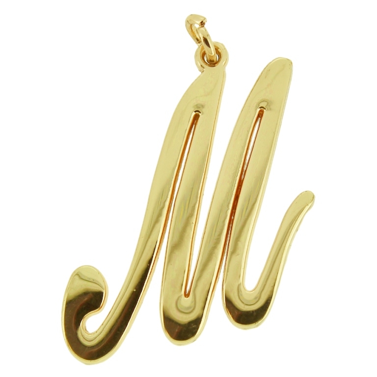 METAL - CHARMS PENDANT 1 HOLE UV COATING - LETTER M - 33x44x1.8mm GOLD COLOR - 1pc. Hole-1.8mm